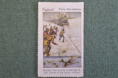 Марка, вкладыш "Вокруг света за 80 дней". Fairy tales 4 stamps, реклама сигарет Piedmont. 1910-е гг