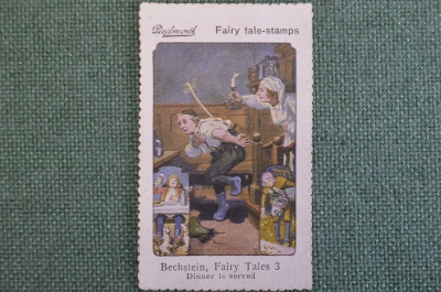 Марка, вкладыш "Обед подан". Bechstein Fairy tales 3 stamps, реклама сигарет Piedmont. 1910-е гг