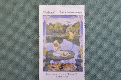 Марка, вкладыш "Дюймовочка". Andersen Fairy tales 2 stamps, реклама сигарет Piedmont. 1910-е