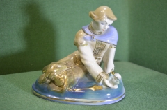 Статуэтка фарфоровая "Иван Царевич и лягушка". Фарфор. Старая Гжель. Турыгино. СССР. #1 #U