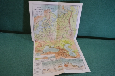Карта европейской России, физическая карта. Российская Империя.
