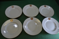 Тарелка фарфоровая. Набор 6 шт. Фарфор. Герб. Кремлевский сервиз. ЛФЗ. СССР. #U