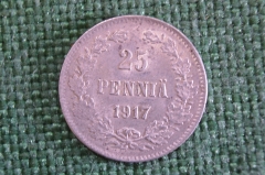Монета 25 пенни 1917 года. Без короны. Серебро. Финляндия. Царская Россия. UNC