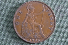 Монета 1 пенни 1936 года, Великобритания. Король Георг V. One penny.