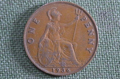 Монета 1 пенни 1936 года, Великобритания. Король Георг V. One penny.