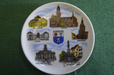 Блюдце, тарелочка фарфоровая "Саарбрюккен, Saarbrucken". Город, достопримечательности. Фарфор.
