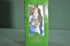 Елочная игрушка из стекла "Ангел, ангелочек". Стекло. Голубая одежда. Клинское объединение "Елочка".