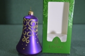 Елочная игрушка из стекла, колокольчик 