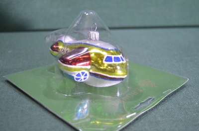 Елочная игрушка из стекла "Самолет, самолетик". Блестящий. Стекло. Клинское объединение "Елочка".