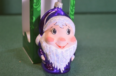 Елочная игрушка из стекла "Домовенок Домовой" Фигурка, фиолетовая. Стекло. Клин Объединение "Елочка"