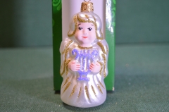 Елочная игрушка из стекла "Ангел, ангелочек". Стекло. Белая одежда. Клинское объединение "Елочка".