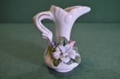 Ваза, вазочка фарфоровая с цветком. Кувшинчик, мини. Фарфор.