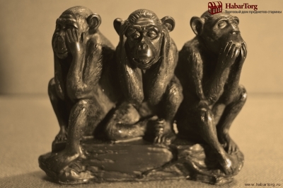Статуэтка "Три обезьяны" (ничего не вижу, ничего не слышу, ничего не скажу). Искусственный мрамор. 