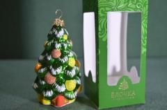 Елочная игрушка "Ель, елочка нарядная". Украшение из стекла. Стекло, Клин, объединение "Елочка".