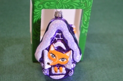 Елочная игрушка из стекла "Домик лесной фиолетовый" Лиса лисица. Стекло. Клинское объединение Елочка