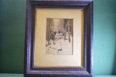 Картина "Церковь, храм в лесу". Акварель, бумага. Художник Юон Константин Федорович, 1915 год.