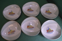 Тарелка фарфоровая десертная "Академия Художеств". Комплект 6 шт. Фарфор. Старая Рига. СССР. 1950е.