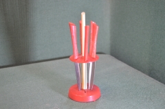 Нож фруктовый на подставке. Набор 6 шт. Пластмасса. Карболит. СССР.