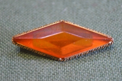 Брошь, брошка ромб. Металл, янтарь. Клеймо. Янтарный Комбинат. СССР.