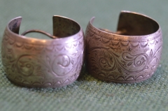 Серьги старинные широкие. Серебро без клейм. Штихель. Царская Россия.