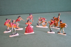 Фигурка "Музыканты стиляги джаз". Набор 9 шт. Колкий пластик. СССР.