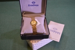 Часы EverSwiss, женские, кварцевые. Браслет, коробка. 1140-LGC. 