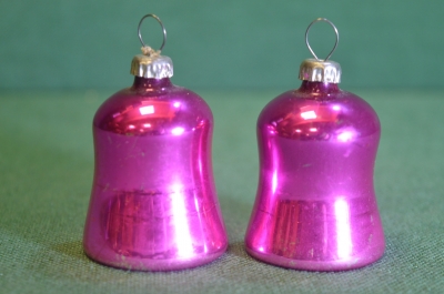 Елочная стеклянная игрушка "Колокол, колокольчик" (2 штуки одним лотом). Стекло, подвес. СССР