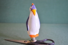 Игрушка елочная стеклянная "Пингвин, пингвиненок". Стекло, прищепка. #6. СССР.