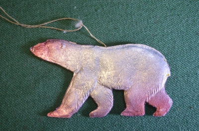 Елочная игрушка "Белый медведь". Картонаж, фольга. СССР