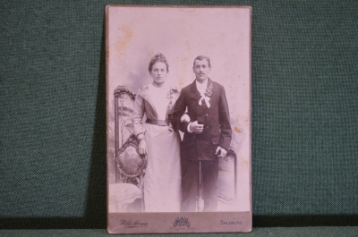 Фотография старинная "Свадьба, жених и невеста". Wilhelm Mann. Salzburg.