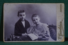 Фотография старинная "Детишки, брат и сестра". Чеховская, Москва.