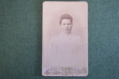 Фотография старинная "Девушка в белом платье". Visit Portrait. 