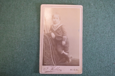 Фотография старинная "Ребенок в матросской форме и сапожках". Fritz Muller. Рига, Riga. 