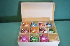 Игрушка елочная "Шар". Набор 11 шт. в коробке. Стекло. ГДР. Германия.