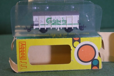 Игрушка Вагон грузовой Carlsberg TT Hobby 1:120. 12мм. В коробке. Железная дорога. ГДР. Германия.