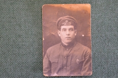 Фотография старинная на документы. Сотрудник НКВД в форме со знаком. ГПО. Пожарные. СССР. 1930е.