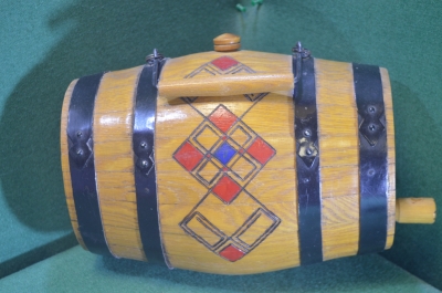 Бочка деревянная бочонок с ручкой большой. 30х24см. Резьба. Дерево. Металл. СССР.