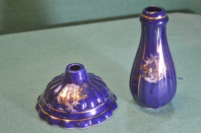 Детали фарфоровые от лампы. 2 штуки. Фарфор. Кобальт. Винтаж. Китай. 1980е.