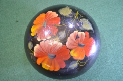 Шкатулка деревянная круглая с крышкой. Цветы. Дерево. Роспись. СССР.