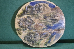 Панно керамическое авторское. Домики. Лес. Керамика. Подпись. Ручная работа.