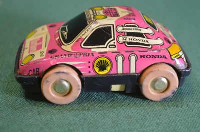 Машинка игрушка жестяная. Реклама. Honda, Marlboro, Shell. Жесть. Винтаж. Япония.