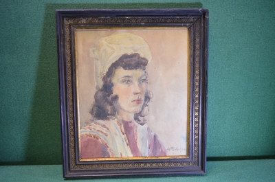 Картина, рисунок "Девушка в чепце". Бумага, акварель. Художник Артур Фонвизин.
