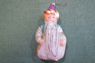 Елочная игрушка "Волшебник Черномор, султан с кинжалом", стеклянная. Стекло, подвес. СССР.