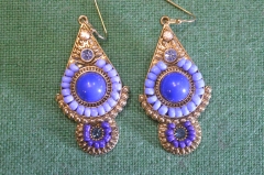 Серьги, сережки сине голубые. Восточные мотивы. Металл, вставки.