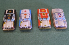 Машинка жестяная "Полиция пожарные военная скорая помощь". 3 шт. одним лотом. Япония. 1960е.