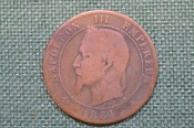 Монета 10 сантимов, Dix centimes. ВВ Страсбург. Император Наполеон III, Napoleon. Франция 1864 год. 