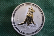 Монета 50 центов 2006 год серебряная 1/2 унции. Позолота. Собака лунар. Серебро 999 проба. Австралия