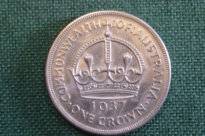 Монета 1 крона 1937 год. One crown. Серебро. Георг VI, Австралия.