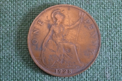 Монета 1 пенни 1928 год. One penny. Георг V, Великобритания.