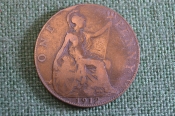 Монета 1 пенни 1912 год. One penny. Георг V, Великобритания.